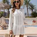 VIMPUNEC Crochet Swimsuit Coverup for Women Summer Bathing Suit Cover Ups Swimwear Beach Dress (White, L)