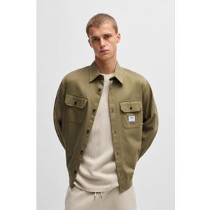 HUGO, Cotton Mix Canvas Zip Up Overshirt, British Olive, XL HUGO, Cotton Mix Canvas Zip Up Overshirt, British Olive, XL