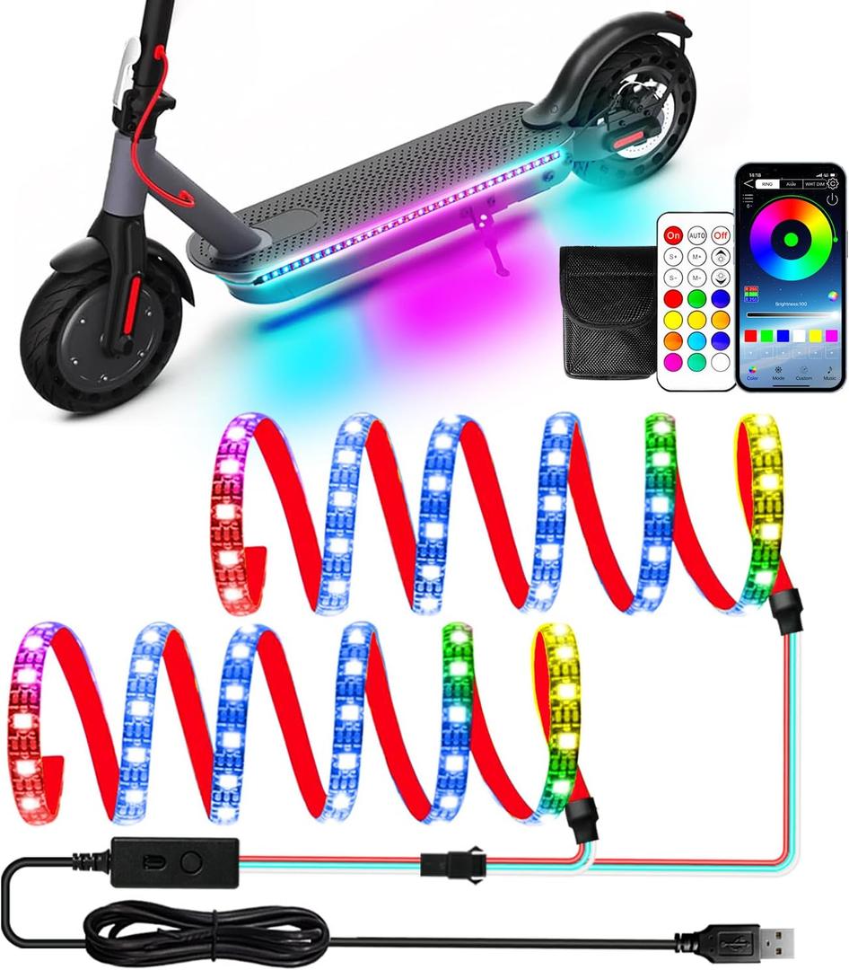 Keiurot Scooter LED Light Strips for Night Riding 5V High Bright Skateboard Lights APP Control RGBIC Waterproof Electric Scooter Accessories 2 in 1