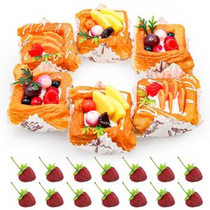 Fake Cupcakes Set,Fake Desserts for Display,20pcs Faux Pastries Dcor Toppers with Fake Strawberries for Display,Realistic Artificial Food for Decoration