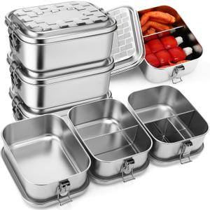 3 Pcs Stainless Steel Bento Lunch Food Box, 304 Metal Lunch Containers Food Storage Lockable Clips to Leak Proof Reusable Dishwasher Safe Boxes for Work(40 oz)