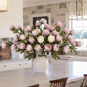 Thiccywoov Faux Peony Stems Flowers Bulk Vintage Artificial Silk Peonies Stems Real Look Fake Peonies Branch for Vase Filler DIY Bouquet Centerpiece Home Indoor Outdoor Decor