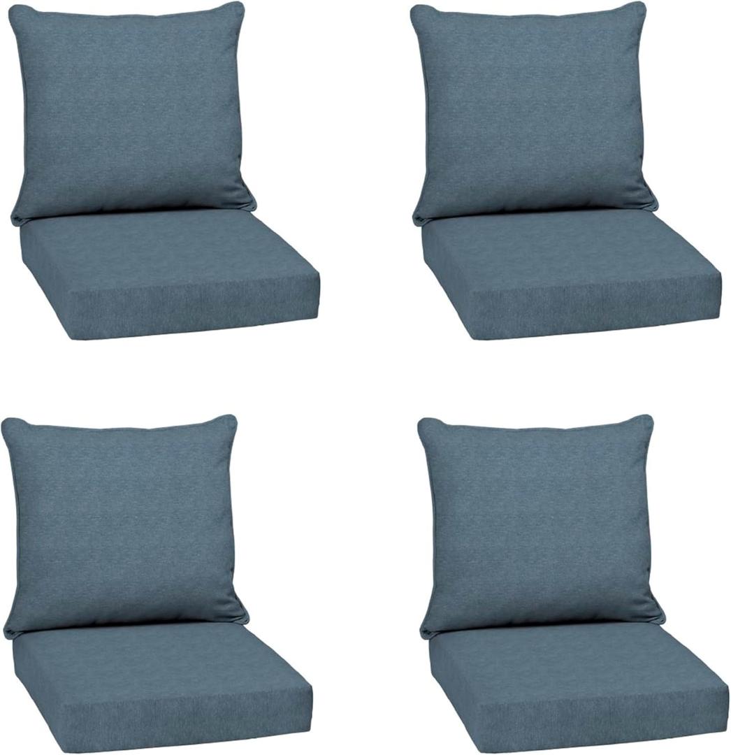 Arden Olefin Outdoor Deep Seat Cushion Set (4-Pack), 24 in x 24 in, Weather-Proof, Rain-Proof, Fade Resistant Patio Cushion for Chair, Sofa, and Couch Denim Alair