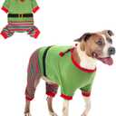 SCENEREAL Dog Christmas Sweater Pajamas, Funny Elf Costume for Large Medium Small Dogs Girl Boy, Soft Pet Costumes Xmas Warm Puppy Winter Clothes, Holiday Outfit Jammies Pjs, L