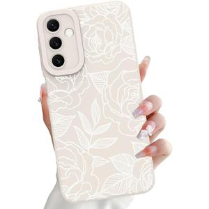OOK Compatible with Samsung Galaxy A15 5G Case, Silicone White Flowers Floral Rose Cute Pattern, TPU Camera Protection Soft Slim Shockproof Phone Cover for Women Girls- White Rose