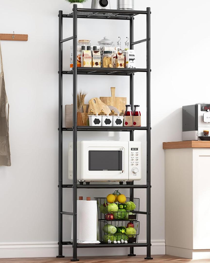 Sakugi Storage Shelves - 5 Tier Shelf Organizer, Heavy Duty Garage Shelving Unit with Leveling Feet, Stable Metal Shelves Organizer for Pantry, Kitchen and Closet, 18.4" W x 12.6" D x 57.4" H, Black
