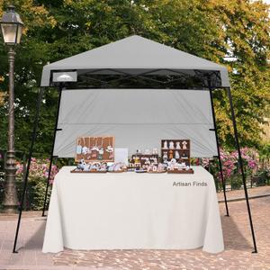 EAGLE PEAK 8x8 Pop Up Canopy Tent with Sidewall, Compact, Portable Slant Leg Instant Sun Shelter for Beach, Sports, & Camping, 8x8 Base 6x6 Top, Light Gray