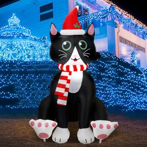 Leyndo 5 FT Christmas Inflatables Black Cat Outdoor Decorations Blow Up Christmas Yard Decorations Built-in Bright LEDs Holiday Yard Decorations for Garden Party(Classic)