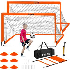 Soccer Goals for Backyard, Soccer Net 2 of 6X4 / 4X3 ft Portable Pop Up Indoor/Outdoor Soccer Goal Set, Soccer Target Practice Agility Speed Training Equipment with Soccer Ball (Orange)