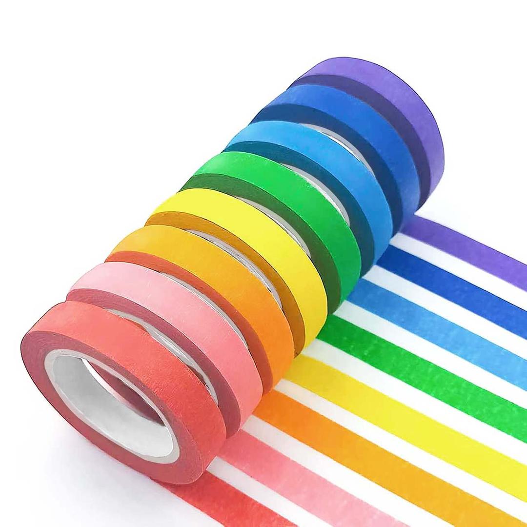 UMETDO 8PCS Colored Masking Tape - Painters Tape, Rainbow Colors Rolls, Kids Art Supplies, Great for Crafts, Labeling, DIY Decorative, 1/2 Inch Masking Tape- Tiny Size