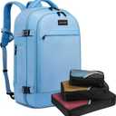 Asenlin 40L Travel Backpack for Women Men17 Inch Laptop Backpack Flight Approved Luggage Carry On Water Resistant for Weekender Overnight Large Daypack Light Blue (N-bluebackpack With 3 Packing Cubes)
