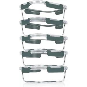 5 Pack 37oz Large Glass Food Storage Containers with Lids, Lunch Meal Prep Containers Boxes with Leak Proof Lids for Oven Freezer Microwave, Dishwasher Safe