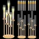 Tandefio 2 Set 5 Arm Gold Candelabra Table Centerpiece with LED Candle 26.8" Tall Wedding Floor Holder Acrylic Candlestick with Lampshade Fit 0.8 for Easter Ceremony Anniversary Dinner Dining Party