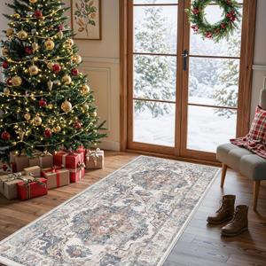 Hallway Washable Runner Rug - 2x6 Kitchen Rugs Entryway Rug Runner Vintage Soft Floor Mat Non Slip Indoor Farmhouse Carpet for Bathroom Living Room Bedroom (2 X 6, Brick)