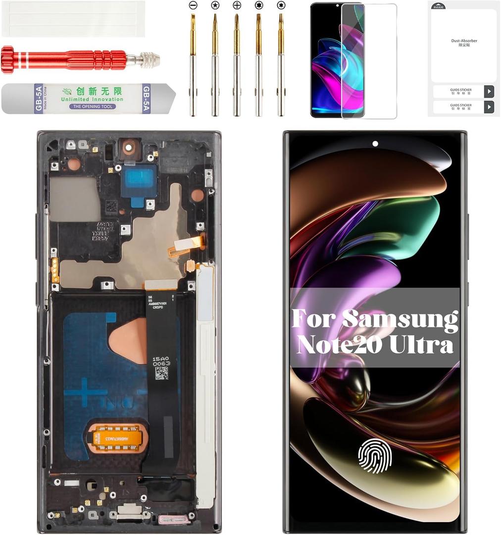 OLED for Samsung Note 20 Ultra Screen 4g for Samsung Galaxy Note 20 Ultra 5g LCD Screen Replacement Display Touch for Samsung Note 20 Ultra Digitizer with Frame Black (with Fingerprint Function)