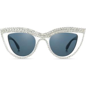 YOGFIT Rhinestone Sunglasses for Women Men Cat Eye Sparkle Crystal Fashion Sunglasses with UV Protection (White)