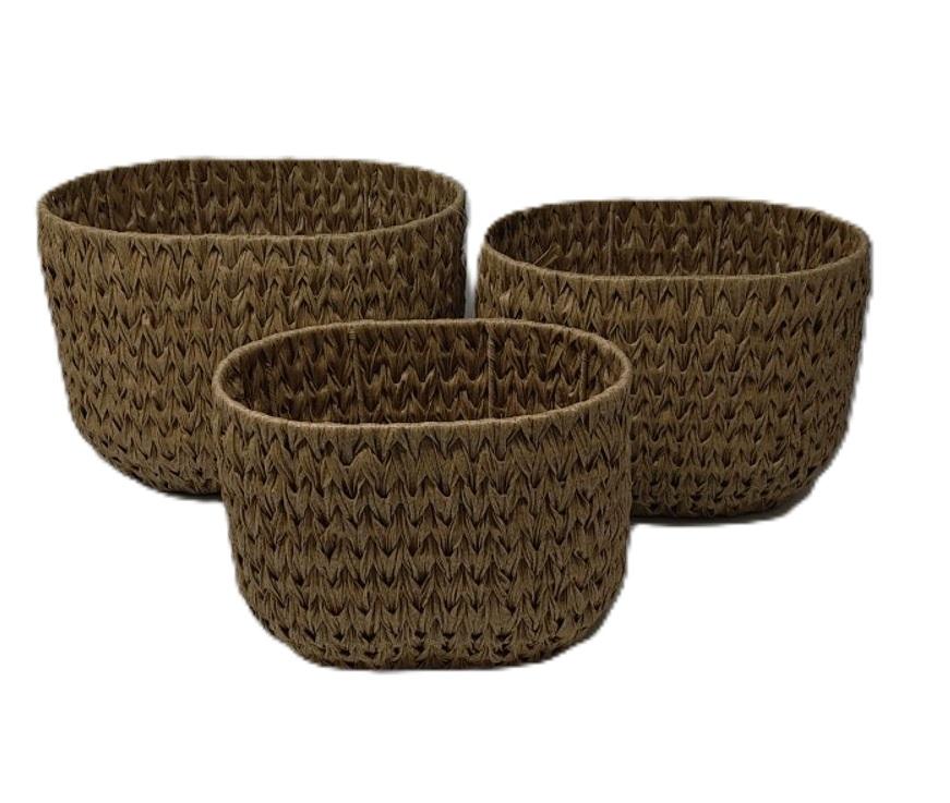 Basket Cross Weave Round Basket in Set Of 3