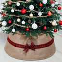 Outus Farmhouse Burlap Christmas Tree Collar Rustic Christmas Tree Ring Easy Set Up for Holiday Xmas Decor(Ribbons)