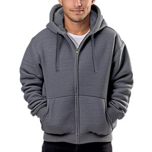 Sherpa Lined Hoodies for Men Heavyweight Full Zip Up Sweatshirt Thick Fleece Jackets Winter Warm Coats (Large, Dark Grey)