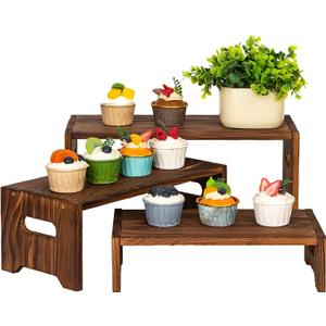 Set Of 3 Vintage Black Wooden Display Risers, Wood Cake Stands for Birthday Party,Wood Tiered Stands, Cupcake Stand For Weddings, Display Stand Size:15.7-14.1-12.6IN
