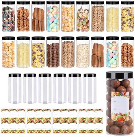 Jaisie.W Plastic Jars with Lids 16 oz 24Pack,Empty Clear Plastic Jars with Lids for Storage, Round Leakproof Containers for Nuts,Cookies,Dried Fruit,Small Snacks(16fl.oz,set of 24)