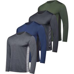 Real Essentials 4 Pack: Mens Long Sleeve Dry Fit T Shirts Hiking Fishing Workout Gym Work Sun UPF 50 Wicking Running Tee (Medium)