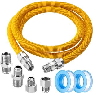 Puxyblue [2025 NEW] 72" Flexible Gas Line Kit for Dryer Stove Range Flexible Stainless Steel Gas Dryer Kit - 3/4" OD(5/8" ID) Dryer Gas Line with Connector 3/4" FIP & 1/2" MIP & 3/4" MIP Fitting