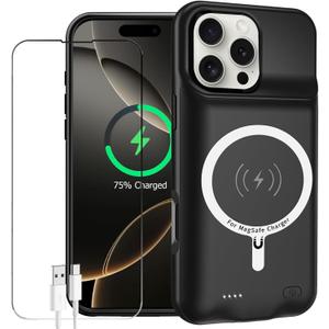 Battery Case for iPhone 16 Pro Max, Enhanced 12000mAh Portable Protective Wireless Charging Case Support Carplay Compatible with iPhone 16 Pro Max (6.9 inch) Rechargeable Battery Charger Cover(Black)