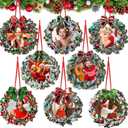 16 Pcs Christmas Photo Frame Ornaments Wooden Nutcrackers Santa Snowman Snowflake Picture Frame Tree Decoration DIY Photo Keepsakes for Xmas Party Decorations Winter Holiday Gift (Wreath)