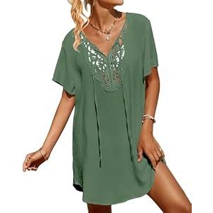 SimpleFun Swim Coverups for Women 2025 Short Sleeve V Neck Lace Swimsuit Cover Up Dress Green Bathing Suit Cover Ups 3XL