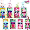 JOYIN 32 Pack Valentines Day Straws with Cards, Colorful Crazy Reusable Drinking Straws for kids, Classroom Exchange Prizes, Party Favors Gifts