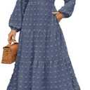 ZESICA Women's Fall Long Sleeve Maxi Dresses 2025 Crew Neck Swiss Dot Tiered Flowy A Line Casual Boho Party Dress Medium