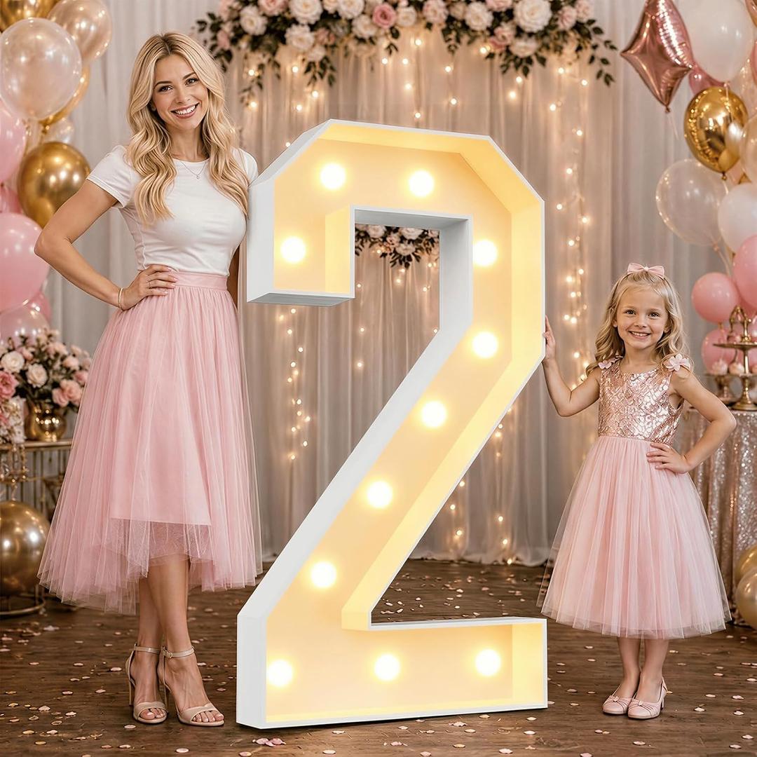 Large 4FT Marquee Light Up Numbers 2 for Party Decorations