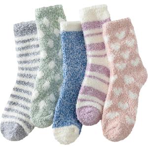 Fuzzy Socks for Women, Super Soft Warm Cozy Socks for Womens Winter, Warm Comfortable Fabric 5 Pairs (Multicolor-1)