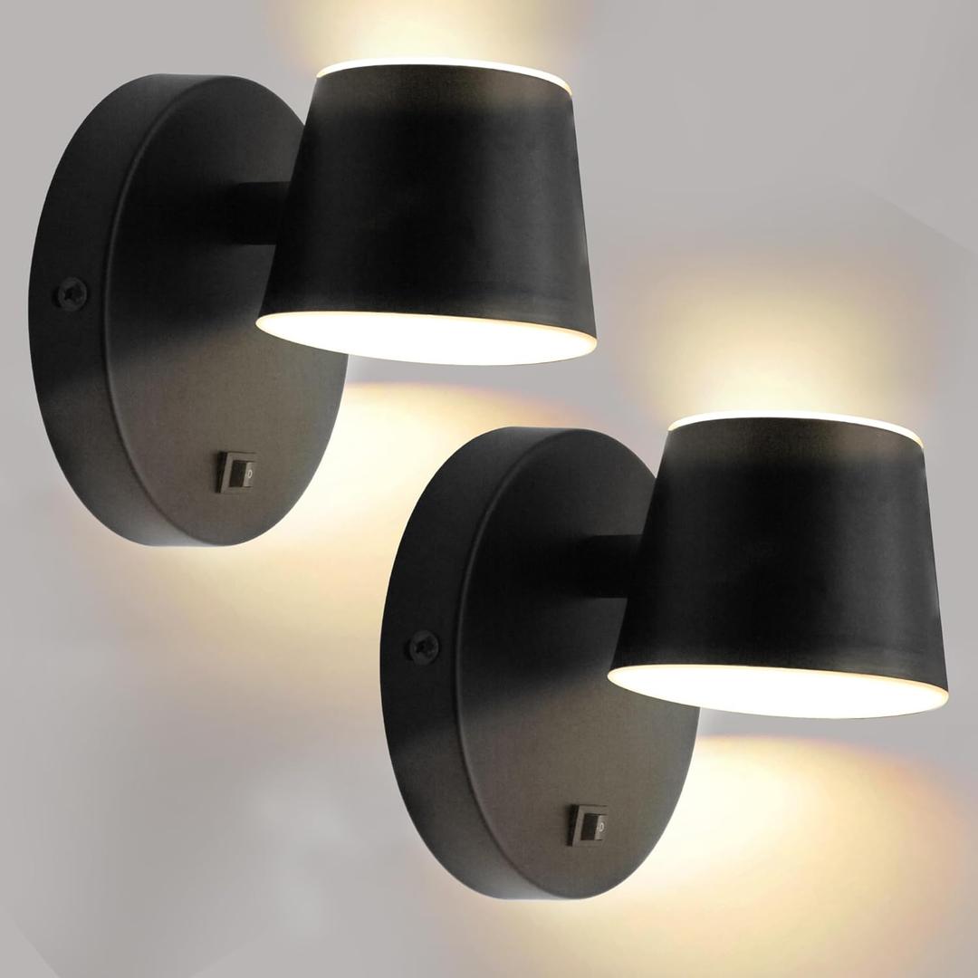 RV LED Bedside Reading Light with Switch - 2 Pack, 350 Rotatable 12V RV Vanity Wall Sconce, Black Finished, 12Volt RV Interior Lights for RV Camper Trailer Motorhome Boat