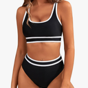 BMJL Women's High Waisted Bikini Sets Sporty Two Piece Swimsuits Color Block Cheeky High Cut Bathing Suits, Size L