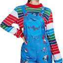 Women's Killer Doll Costume,Blue Cartoon Jumpsuit with Striped Shirt, Movie Inspired Cosplay Outfit (X-Large)