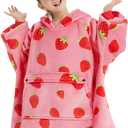 KFUBUO Wearable Blanket Hoodie for Kids Sherpa Patterns Oversized Sweatshirt Blanket With Pocket 6-10 Year Old Girl Cute Hoodies Gift Strawberry