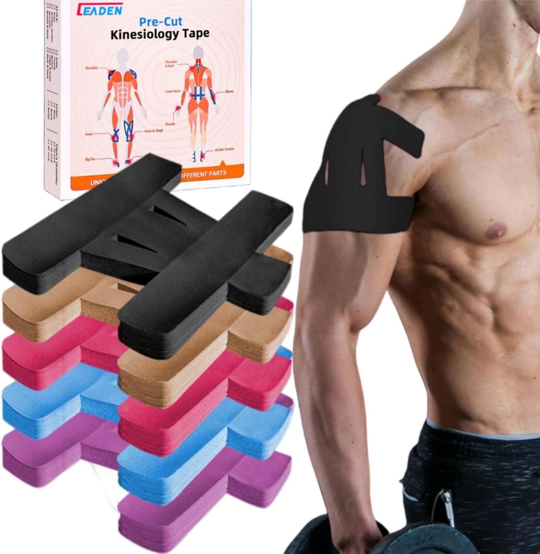 IEADEN Precut Kinesiology Tape for Shoulder, 10 Pcs - Shoulder Support & Stability, Shoulder Pain Relief Athletic Tape - Waterproof & Elastic, Breathable Hypoallergenic Latex-Free Tape, Black
