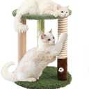 Cat Tree Tower with 3 Scratcher Posts 22inch Tall Cat Tree Sisal Scratching Posts with Fun Cat Toys for Kitty and Adult Cats Small Cat Tower and Perch Bed for Indoor Cats (Green) 