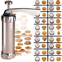 Cookie Press Maker Kit for DIY Biscuit Maker and Decoration with 8 Stainless Steel Cookie discs and 8 nozzles (Stainless Steel)