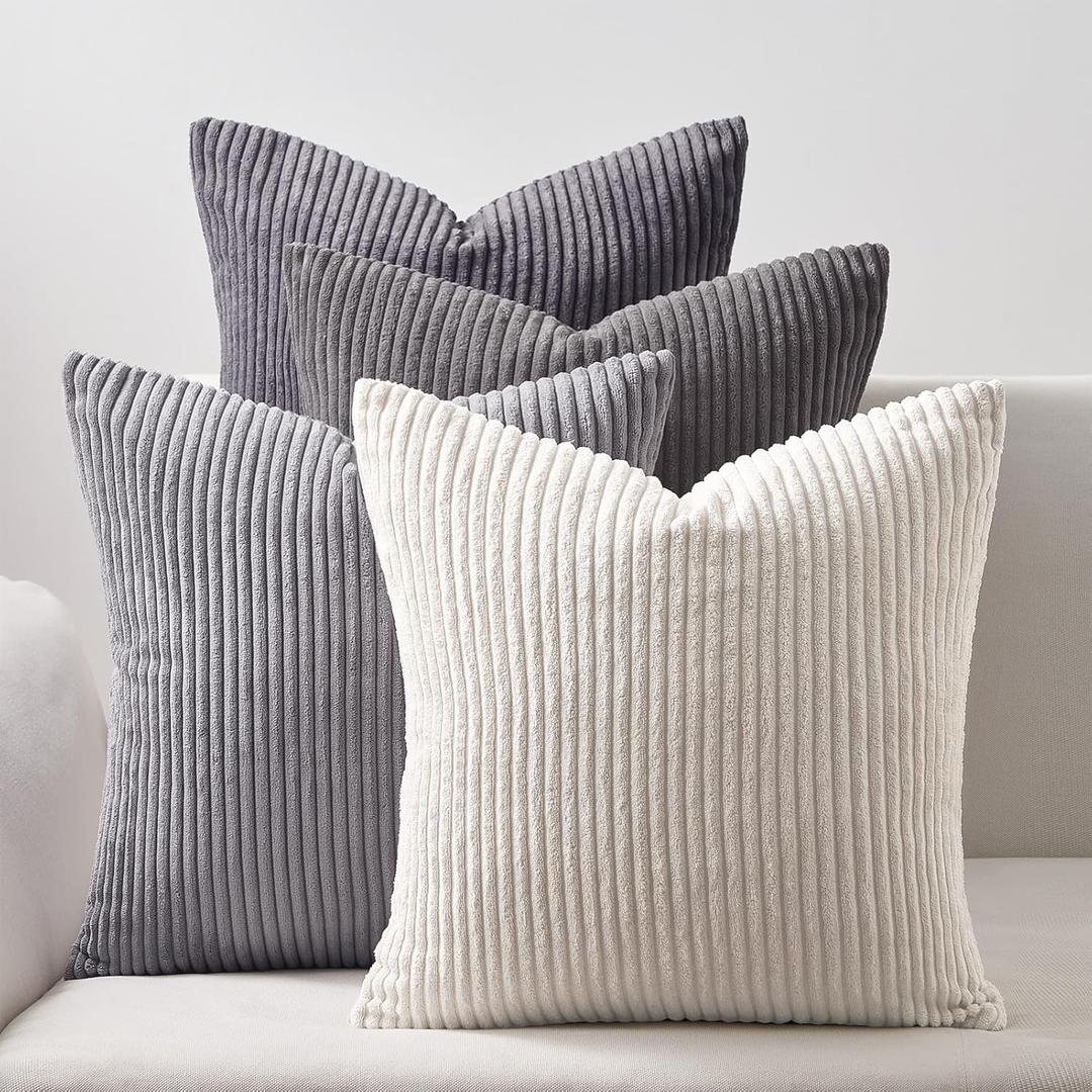 Topfinel Decorative Throw Pillow Covers Cushion Cases, Set of 4 Soft Velvet Modern Double-Sided Designs, Mix and Match for Boho Farmhouse Fall Home Decor (18x18 inch, Grey)