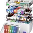 CTIME 4-Tier XL Medicine Organizer with Leather Handle - Portable Pill Case & Empty First Aid Kit for Home, Travel, RV, School, Dorm | Ideal Elderly Gift