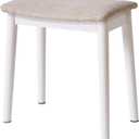 IBUYKE Saddle Cushion Vanity Stool Chair, Foot Rest Stool with Solid Wood Legs, Modern Vanity Bench Ottoman for Piano, Upholstered Seat for Bedroom, Entryway, White Legs&Light Linen WBD007WY
