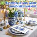Peryiter 100 Pcs Easter Blue White Bunny Paper Napkins Spring Chinoiserie Flower Coquette Bunny Napkins Grandmillennial Disposable Rabbit Dinner Hand Towel for Easter Spring Birthday Party Supplies