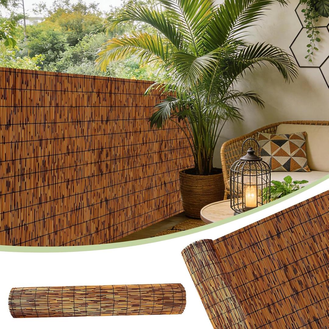 FENRUNXU Natural Bamboo Reed Fence, 4FT X 6.6FT Reed Fencing Bamboo Fencing 4FT High Outdoor Privacy Reed Screening for Garden,Balcony,Backyard,Patio(Brown)