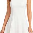 Women’s Square Neck Mini Dress - Sleeveless A Line Short Dress Knit Flared Party Graduation Dresses Summer (White, S)