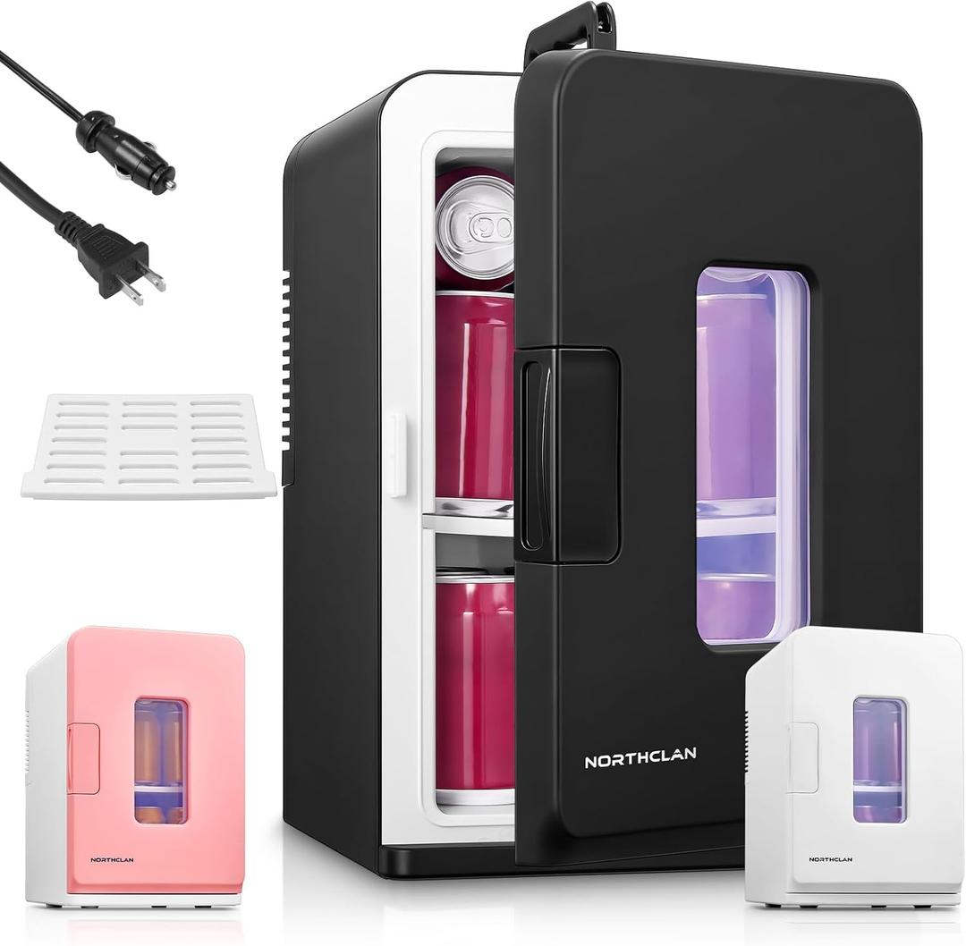 NORTHCLAN Mini Fridge for Bedroom, 15L/21 Cans Small Skincare Fridge, 110V/12V Power for Office, Dorm and Car, Cooler & Warmer, Portable Thermoelectric Mini Refrigerator for Drinks, Food, Makeup (Black)