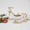 GENSHUO Women's Kitten Low Heels Square Open Toe Ankle Strap Sandals Sexy Strappy 2 Inch High Heels for Women Comfort Dress Party Wedding Shoes Gold Size 8.5