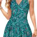 SHEKINI Women's V Neck Swim Dresses with Shorts Back Crisscross One Piece Bathing Suit with Skirt Non-Adjustable Swimsuit (Medium)